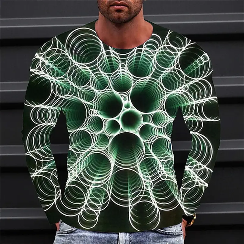 Mens Clothing 3D Print Vortex  Graphic Long Sleeve Fashion Hip Pop Streer Wear Autumn Men's T-shirt Man Clothing Colorful Tops