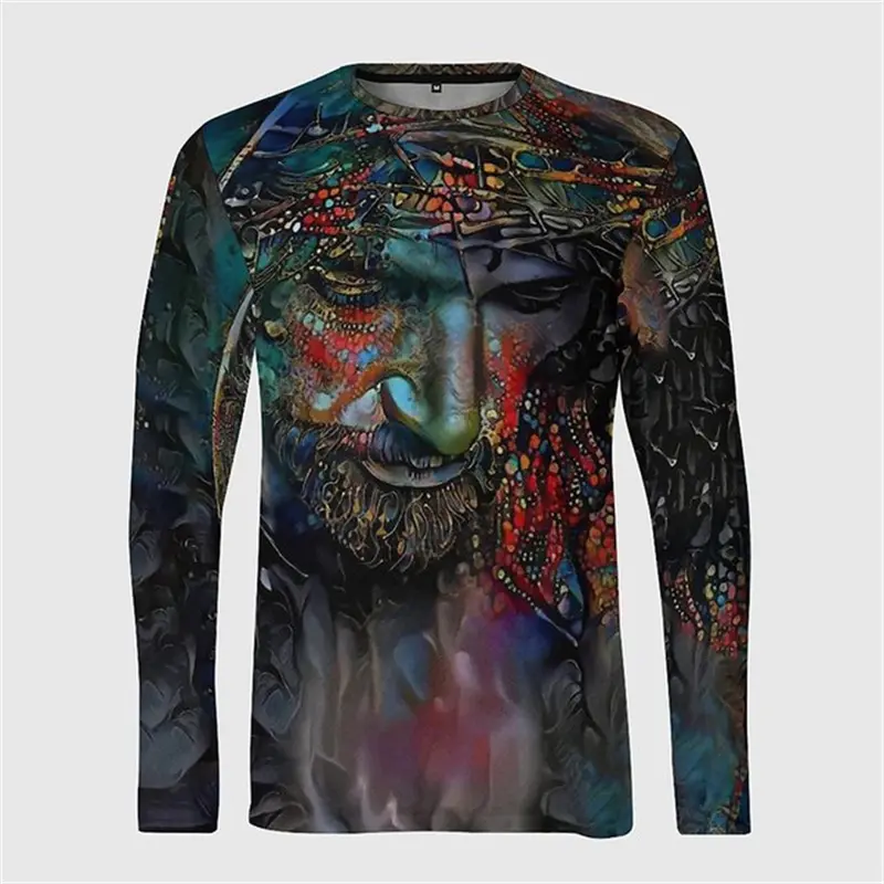 Christ Jesus Graphic 3D Print T-Shirt Men Women Christianity O-Neck Long Sleeve Fashion Oversized Harajuku Tee Tops Men Clothing