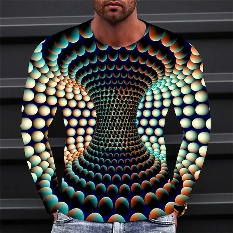 Mens Clothing 3D Print Vortex  Graphic Long Sleeve Fashion Hip Pop Streer Wear Autumn Men's T-shirt Man Clothing Colorful Tops