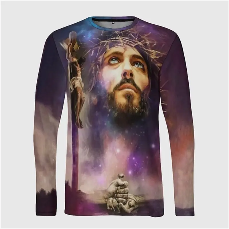 Christ Jesus Graphic 3D Print T-Shirt Men Women Christianity O-Neck Long Sleeve Fashion Oversized Harajuku Tee Tops Men Clothing