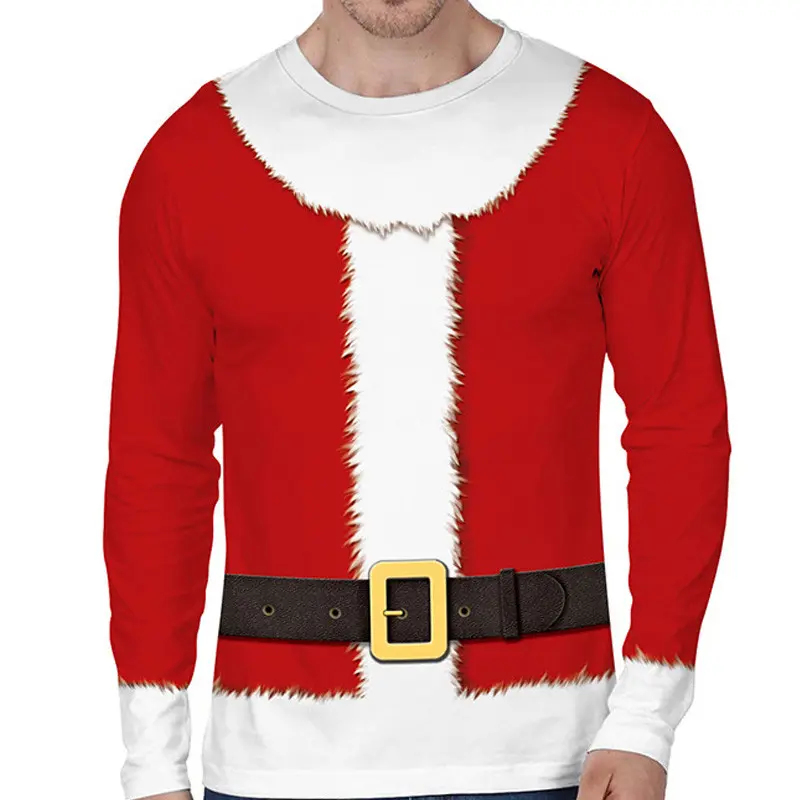 Christmas 3D Print Fake Muscle Suit Graphic T-shirts Men Funny Ugly Long Sleeve Tshirt Women Novelty Casual Oversized Tee Shirts