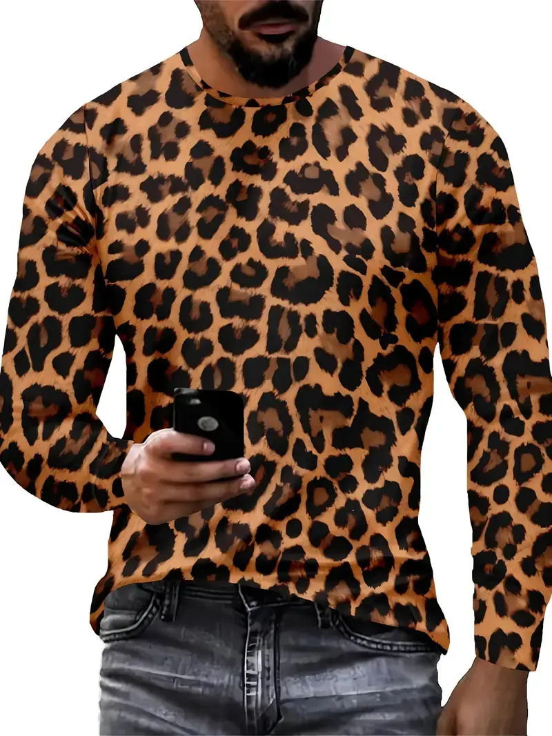 Men's Long Sleeve T-Shirt Autumn New 3d Print Animal Leopard Graphics T Shirts Spring Casual Hip Hop Tops Men Oversize Clothing