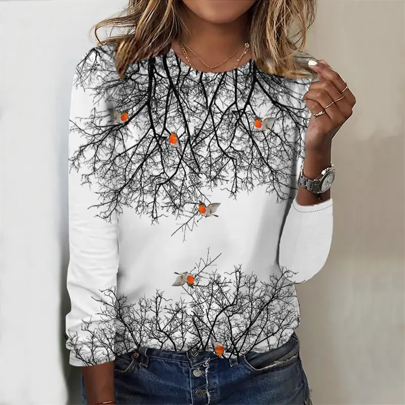 New Women's T-shirt Summer Fashion Long Sleeve Tees Tops 3D Print O-Neck Casual T Shirt For Women's Pullover Tees Loose Clothes