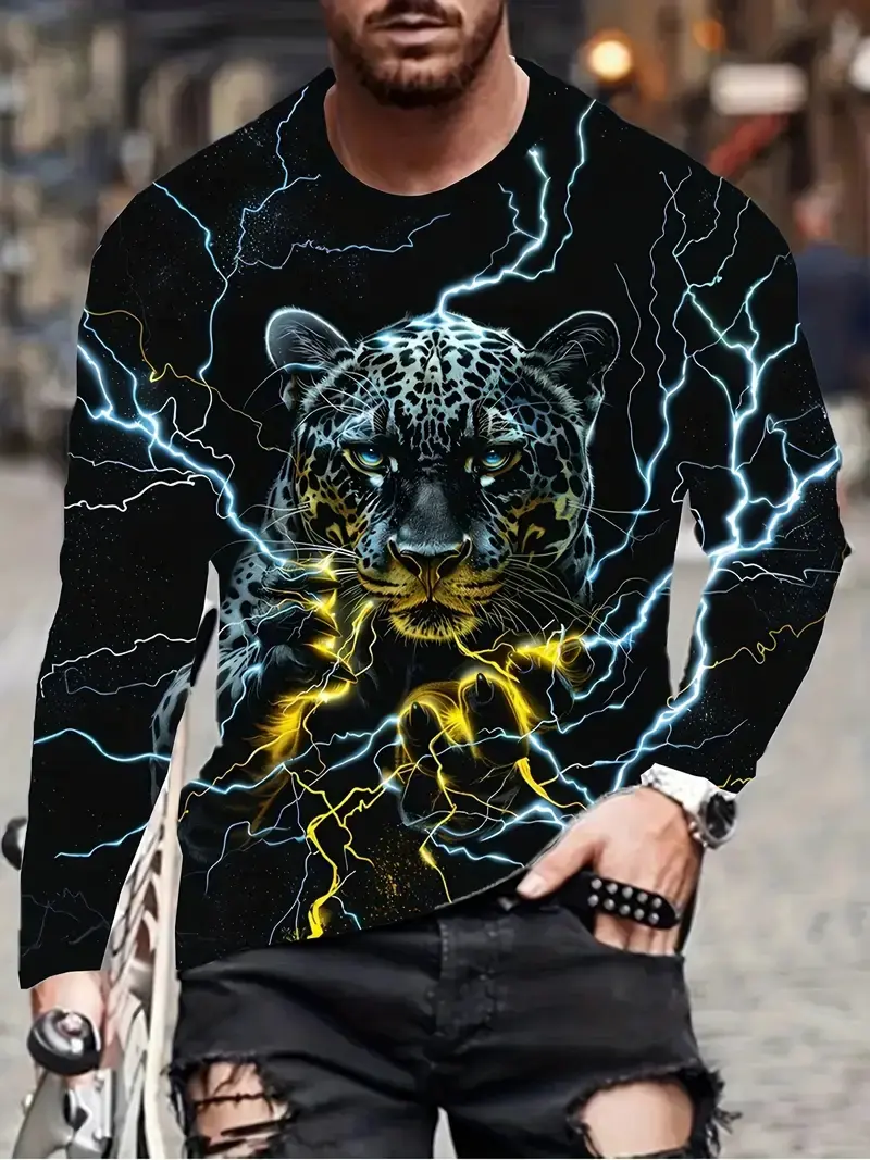 Men's Long Sleeve T-Shirt Autumn New 3d Print Animal Leopard Graphics T Shirts Spring Casual Hip Hop Tops Men Oversize Clothing