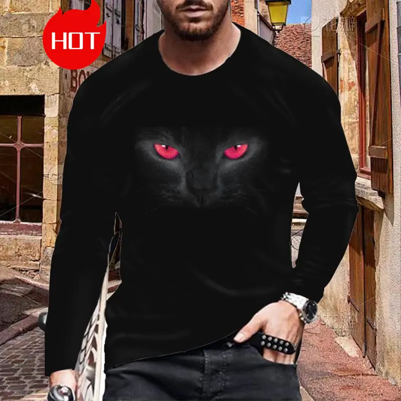 Men's Long Sleeve T-Shirt Fashionable 3D Print Lion Graphic Street Style Casual Crew Neck Top For Autumn Spring Season Clothing