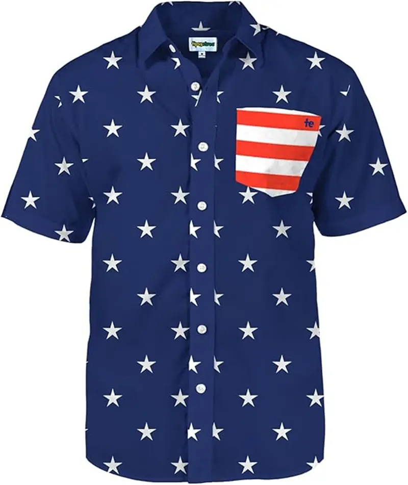 Vintage USA Flag 3D Graphic Shirts Mens Personality American Flags Print Button Short Sleeve Daily Party Hawaii Beach Shirt