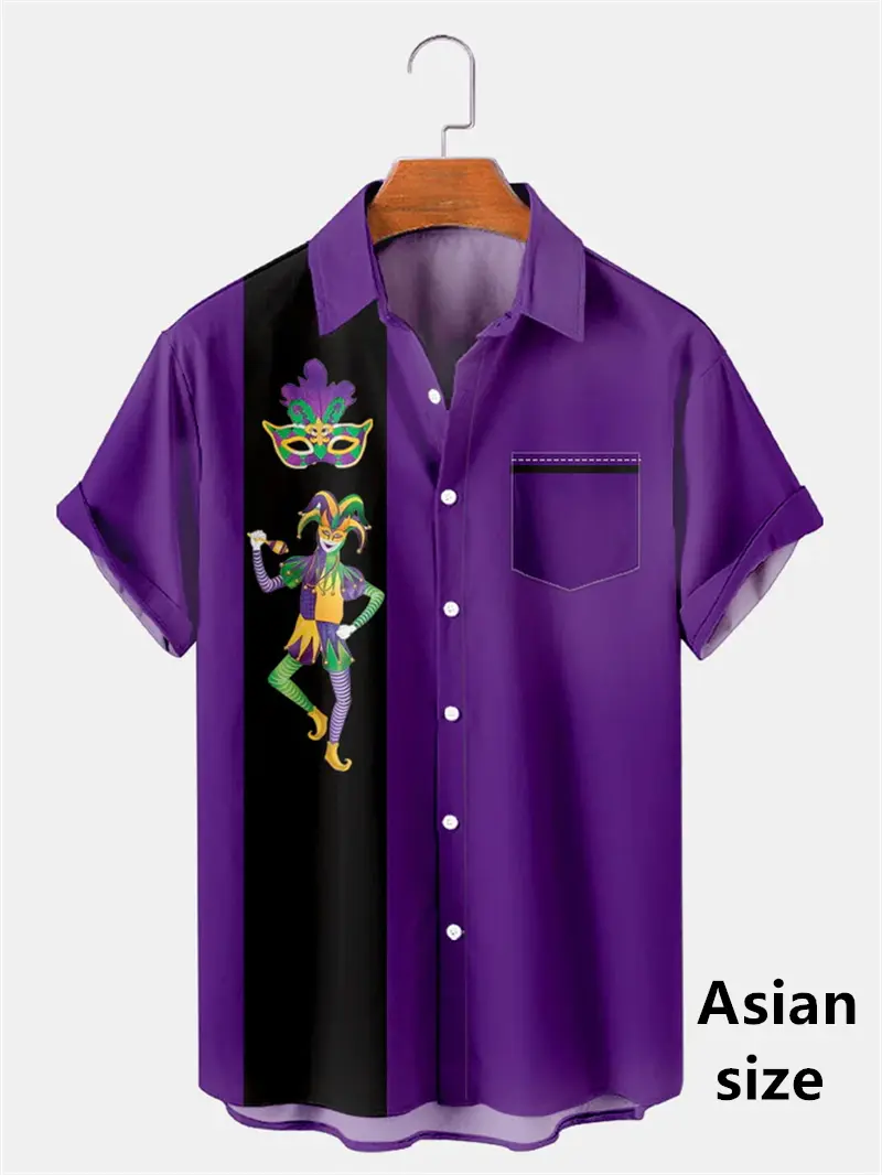 Mardi Gras Men's Hawaiian Shirt 3D Print Mask Graphic Short Sleeves New Casual Outdoor Vacation Streetwear Spring Button Shirts
