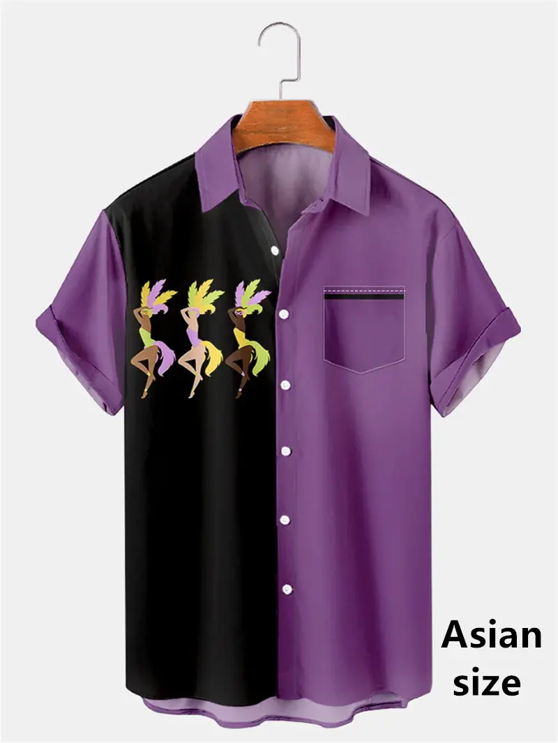 Mardi Gras Men's Hawaiian Shirt 3D Print Mask Graphic Short Sleeves New Casual Outdoor Vacation Streetwear Spring Button Shirts