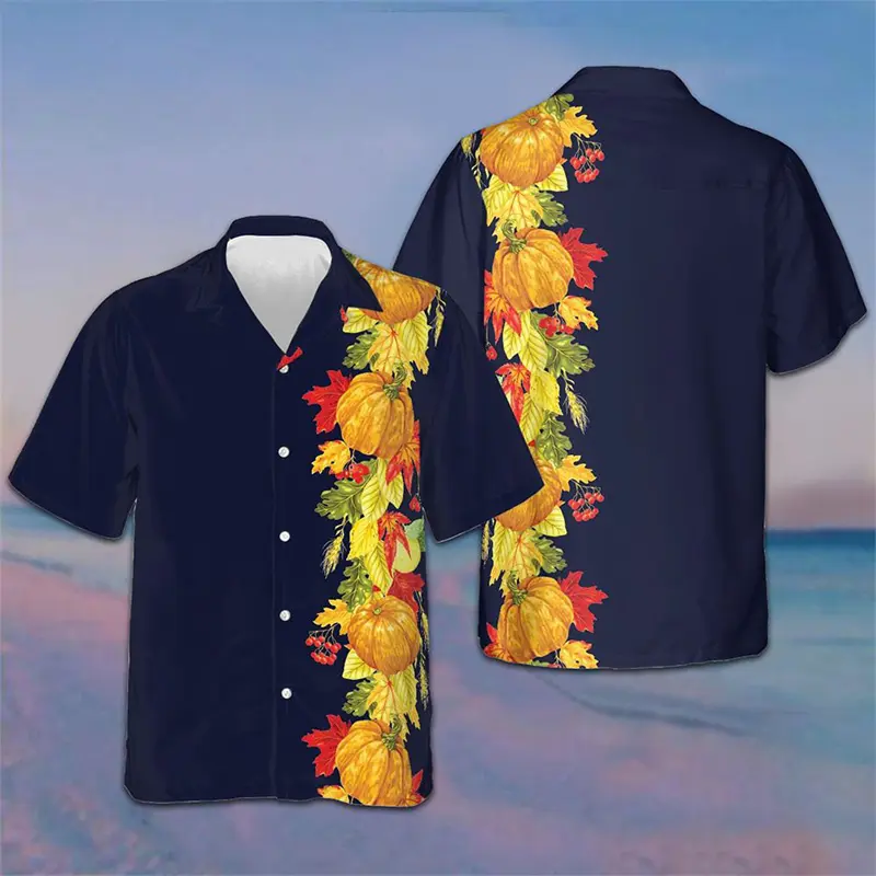 Pumpkin 3D Graphic Retro Shirt Men Hawaiian Shirts Women Party Pretty Tops Thanksgiving Perfect Gift Mens High Fashion Clothing