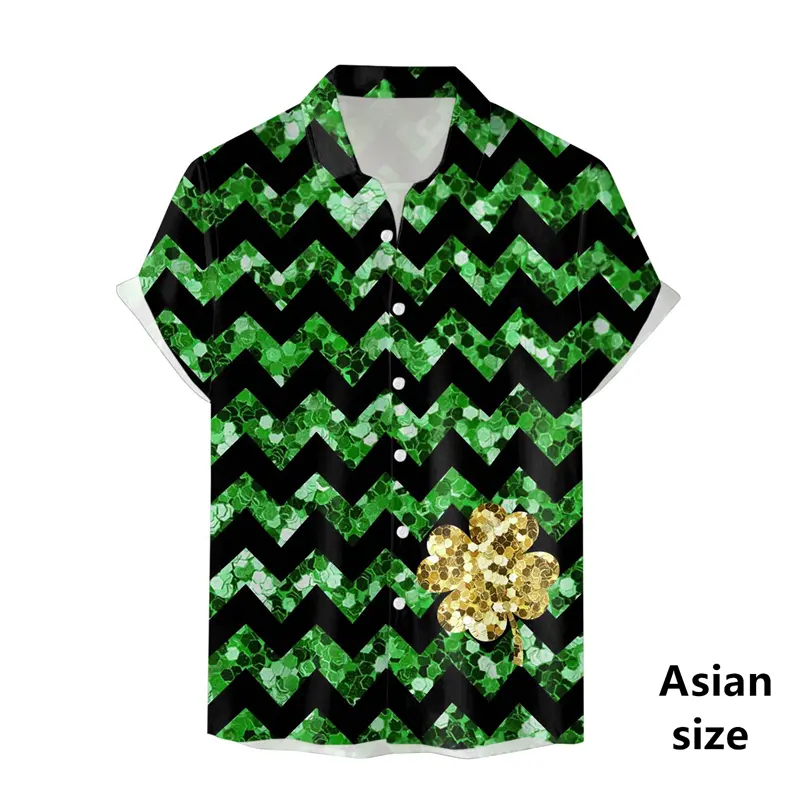 2025 St. Patrick's Day Men Hawaiian Shirts 3D Printing Green Lucky Clover Short Sleeved Shirt Party Unisex Button Lapel Shirts