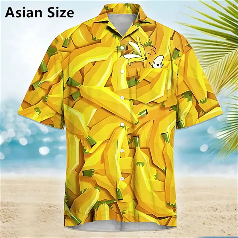 Hawaiian Fashion Men Shirts 3D Print Banana Pattern Leisure Street Walk Beach Holiday Blouse Short Sleeve Button Women Shirt