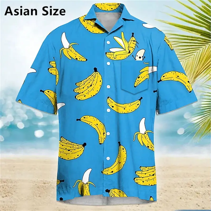 Hawaiian Fashion Men Shirts 3D Print Banana Pattern Leisure Street Walk Beach Holiday Blouse Short Sleeve Button Women Shirt