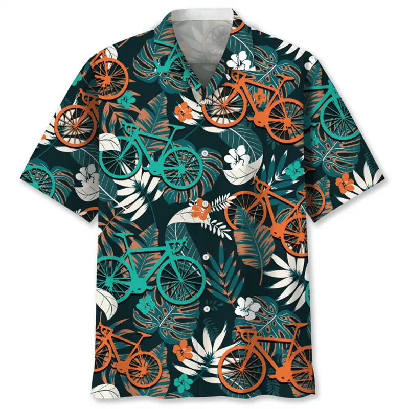 3D Printed Bicycle Retro Shirt Men Fashion Clothes Mens Short Sleeve Button Shirts Funny Hawaiian Vacation Beach Blouse Tops