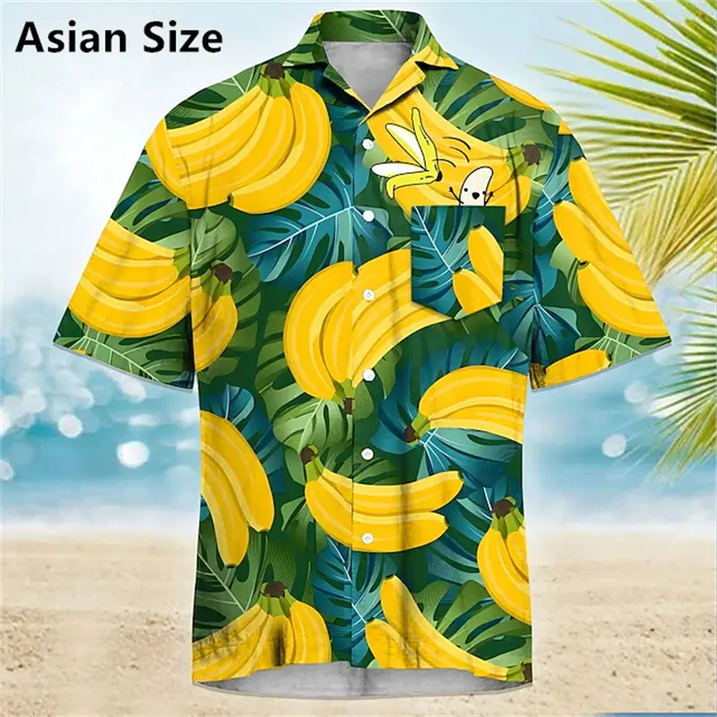 Hawaiian Fashion Men Shirts 3D Print Banana Pattern Leisure Street Walk Beach Holiday Blouse Short Sleeve Button Women Shirt