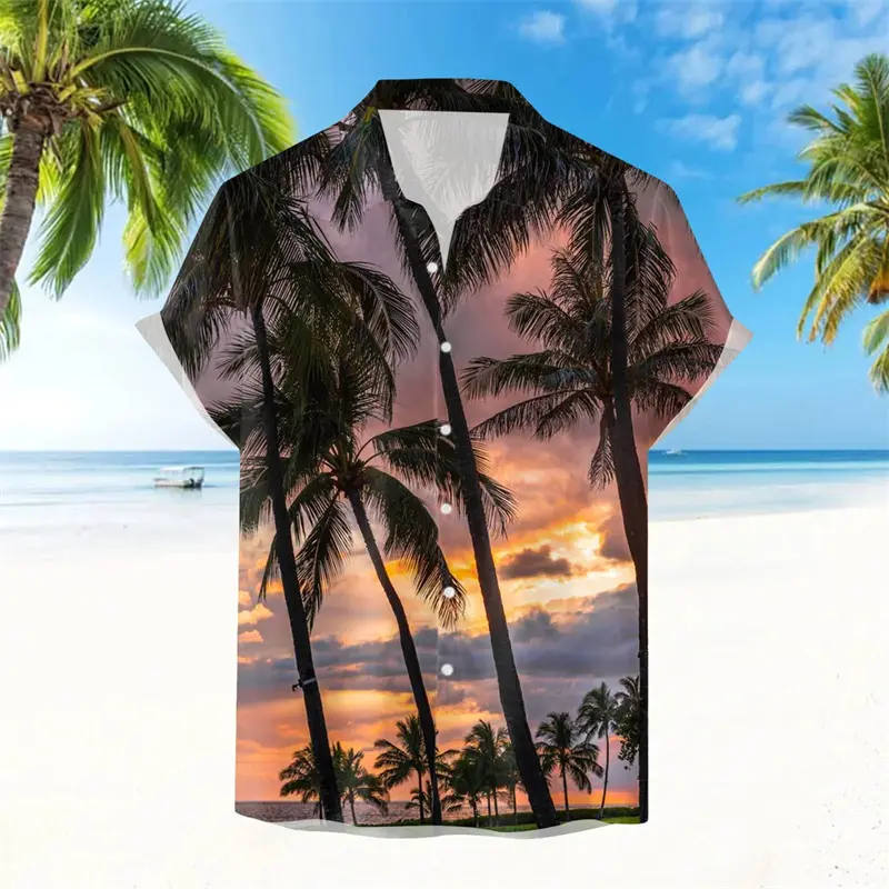 Palm Tree 3d Print Shirt For Men Hawaiian Fashion Short Sleeve Shirts Summer Casual High Quality Beach Holiday Style Hombre Tops