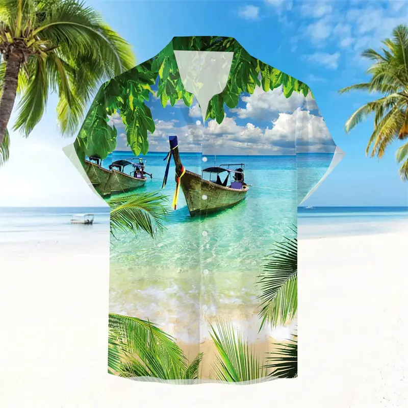 Palm Tree 3d Print Shirt For Men Hawaiian Fashion Short Sleeve Shirts Summer Casual High Quality Beach Holiday Style Hombre Tops