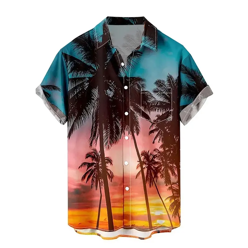 Palm Tree 3d Print Shirt For Men Hawaiian Fashion Short Sleeve Shirts Summer Casual High Quality Beach Holiday Style Hombre Tops