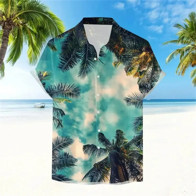 Palm Tree 3d Print Shirt For Men Hawaiian Fashion Short Sleeve Shirts Summer Casual High Quality Beach Holiday Style Hombre Tops