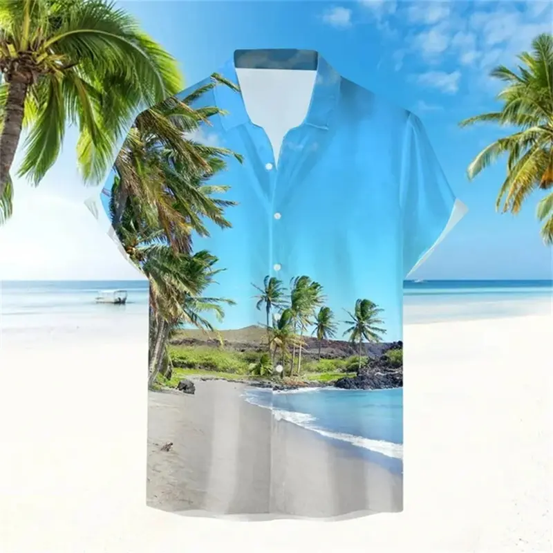 Palm Tree 3d Print Shirt For Men Hawaiian Fashion Short Sleeve Shirts Summer Casual High Quality Beach Holiday Style Hombre Tops