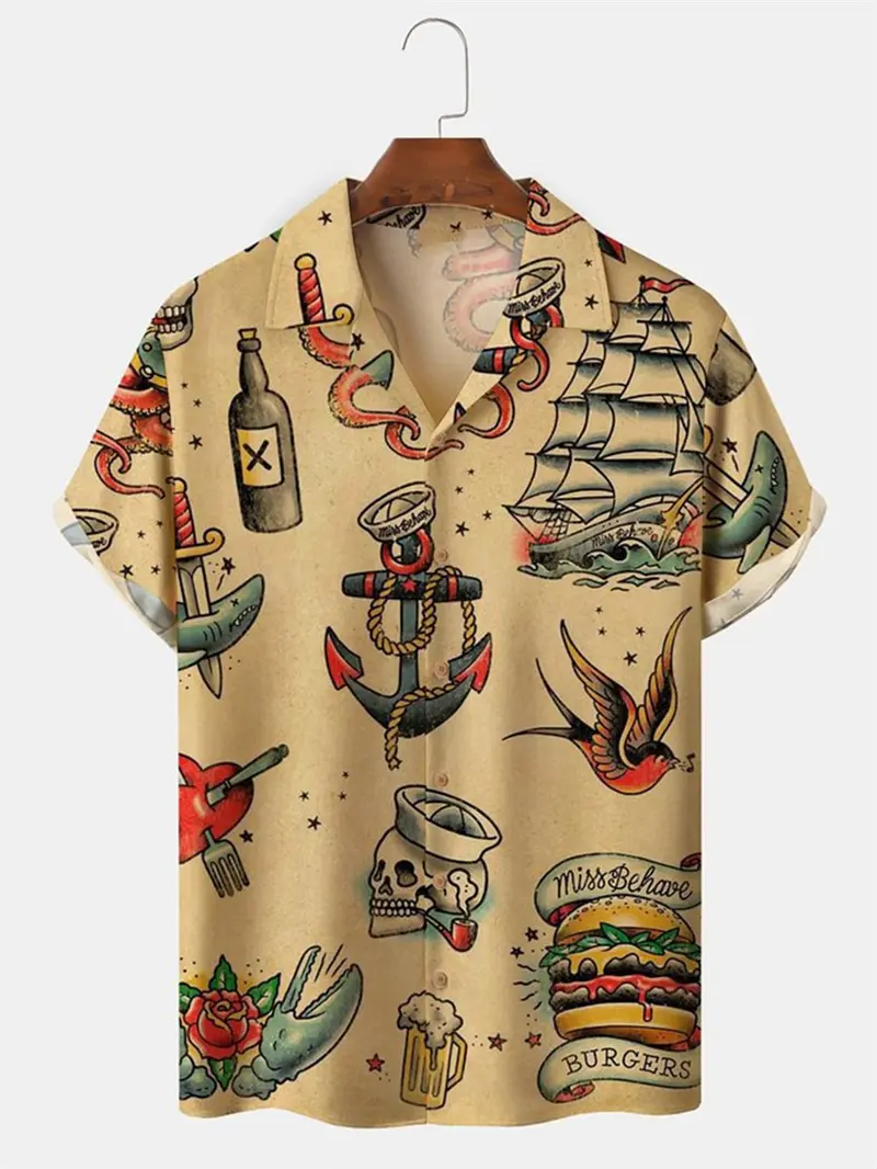 Men's Retro Pattern 3D Printed Blouse Mens Hawaii Beach Shirt Women Summer Hawaiian Casual Short Sleeved Dragon Graphic Tees