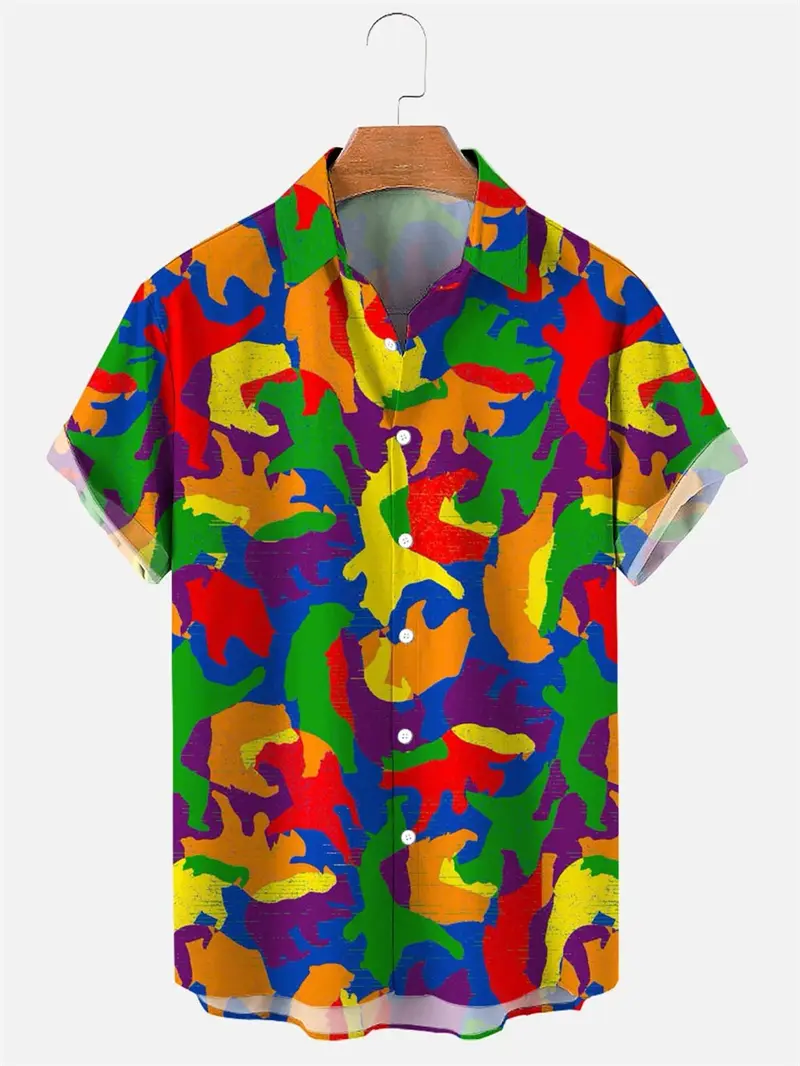 Men's Retro Pattern 3D Printed Blouse Mens Hawaii Beach Shirt Women Summer Hawaiian Casual Short Sleeved Dragon Graphic Tees