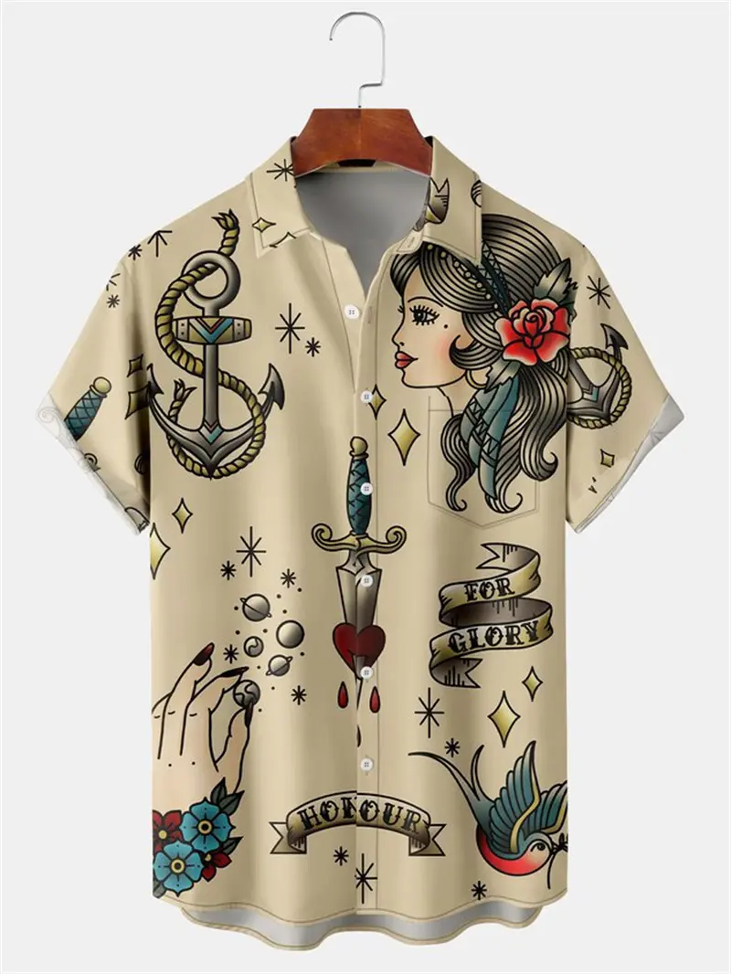 Men's Retro Pattern 3D Printed Blouse Mens Hawaii Beach Shirt Women Summer Hawaiian Casual Short Sleeved Dragon Graphic Tees
