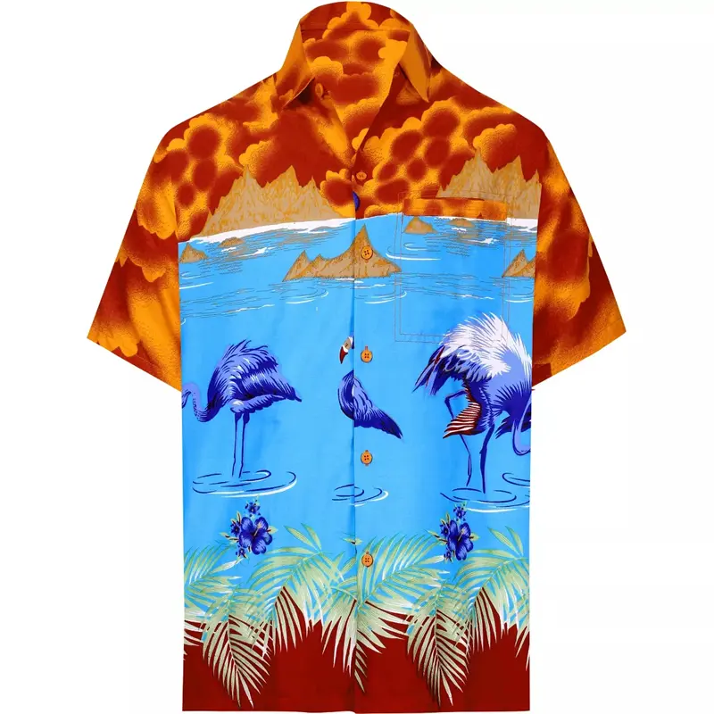 Classic 3D Flamingo Graphic Shirts Men Funny Animal Print Short Sleeve Tops Vacation Hawaiian Beach Shirt Women Harajuku Blouse
