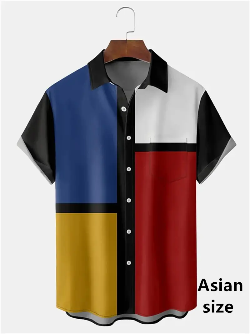 Men Shirts 3d Geometric Art Colorful Abstract Oil Painting Printed Men's Short Sleeve Shirts Fashion Unisex Hawaiian Button Top