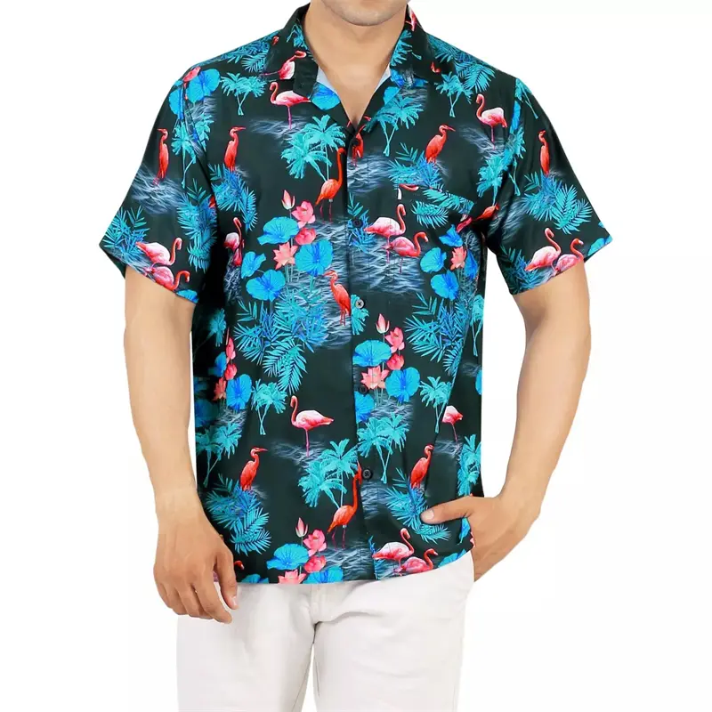 Classic 3D Flamingo Graphic Shirts Men Funny Animal Print Short Sleeve Tops Vacation Hawaiian Beach Shirt Women Harajuku Blouse