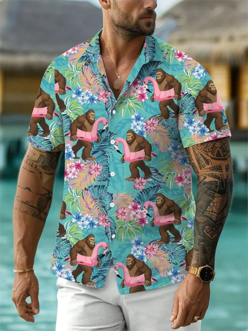 Classic 3D Flamingo Graphic Shirts Men Funny Animal Print Short Sleeve Tops Vacation Hawaiian Beach Shirt Women Harajuku Blouse