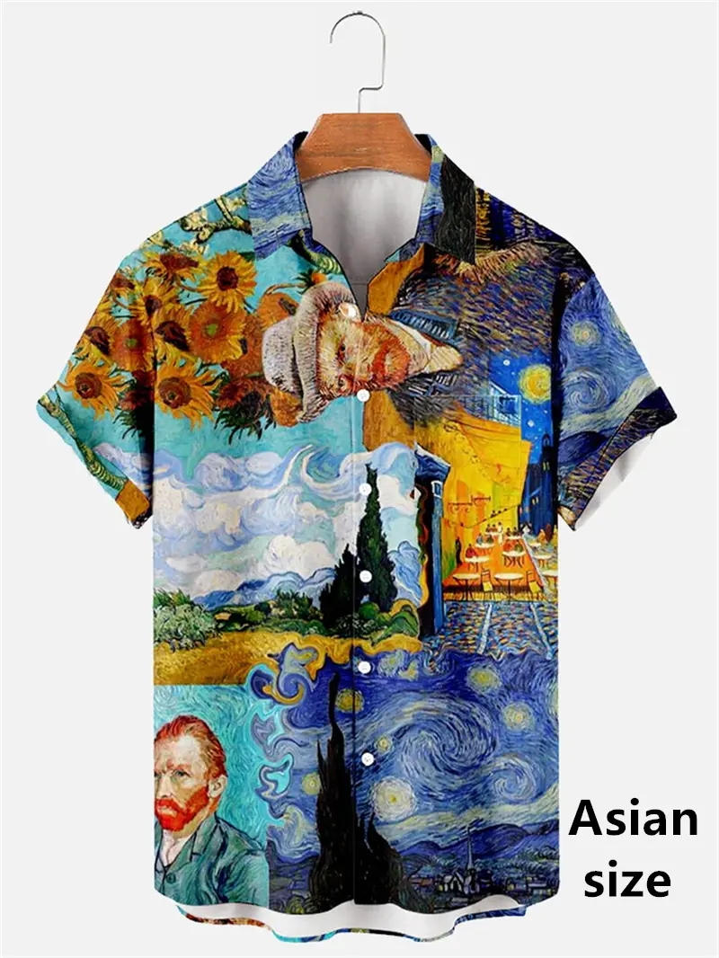 Men Hawaiian Shirts 3d Print Sunflower Art Oil Painting Pattern Short Sleeve Shirt Unisex Retro Abstract Personality Men Clothes
