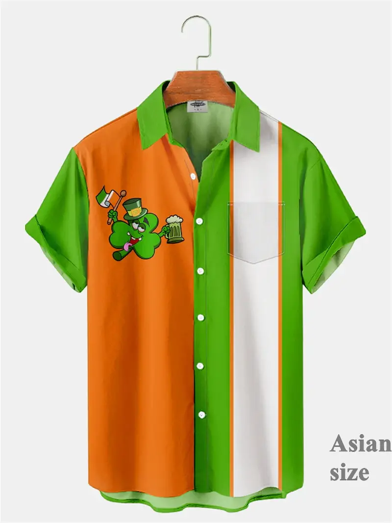 Happy St Patricks Day Shirt 3d Printed Green Clover Shirts Men Women Fashion Short Sleeve Button Down Casual Shirt For Men Gifts