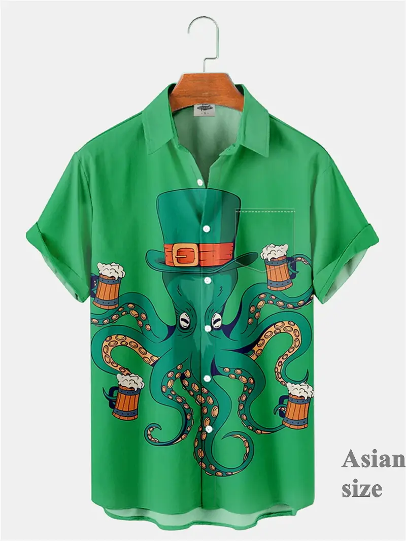 Happy St Patricks Day Shirt 3d Printed Green Clover Shirts Men Women Fashion Short Sleeve Button Down Casual Shirt For Men Gifts