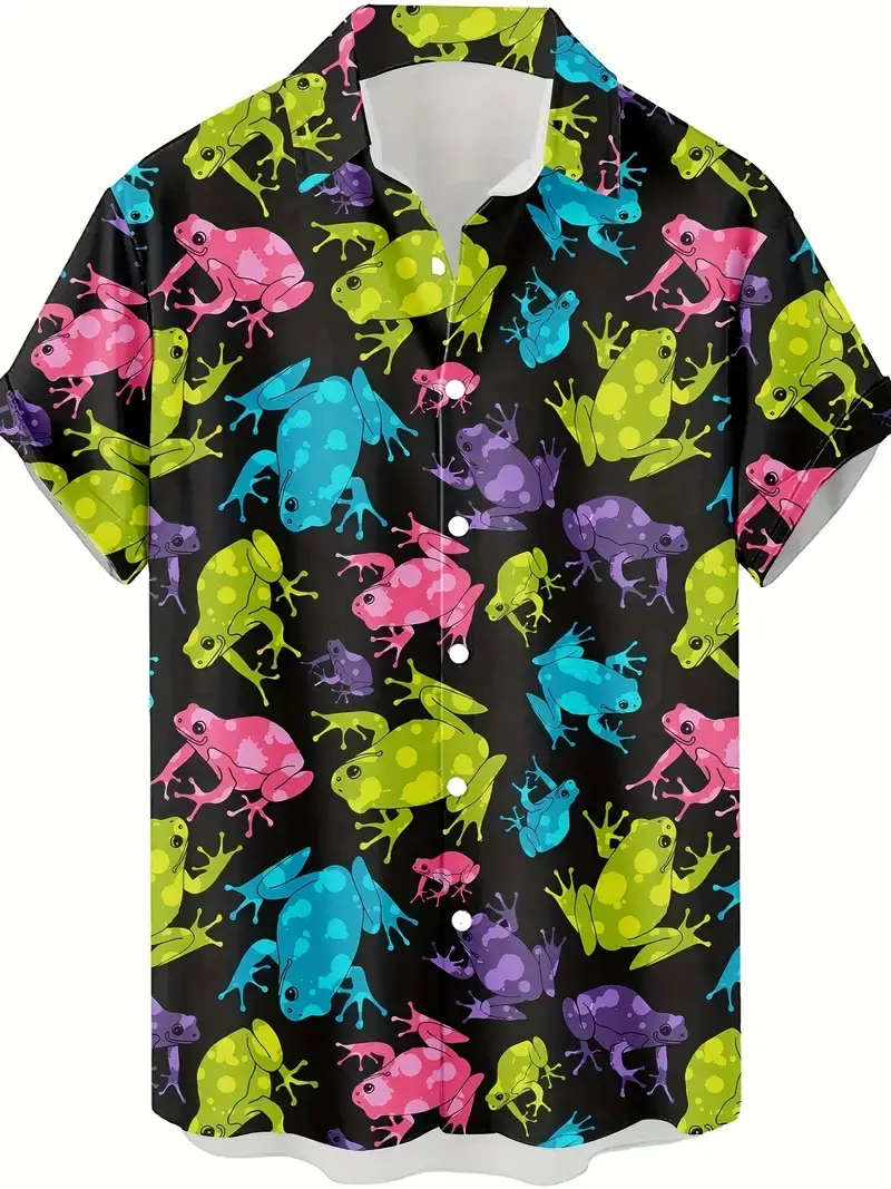 Men's Casual Shirts Funny Frog 3d Print Shirts Men Fashion Hawaiian Beach Blouses Novelty Women Blouse Vacation Lapel Shirt Tops