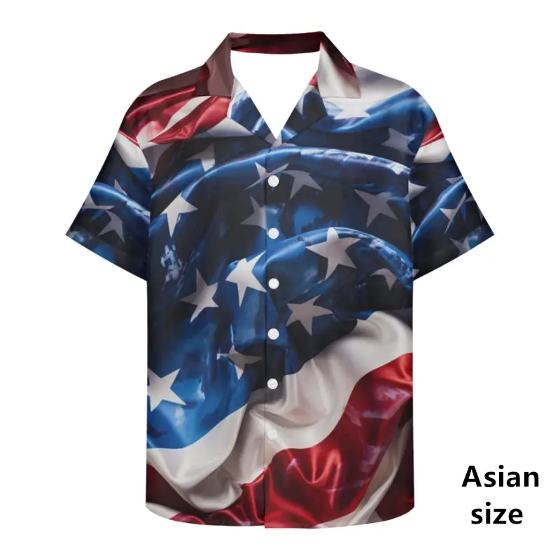 New Fashion American Shirts For Men 3D Printed USA Flag Patriotic Short Sleeve Tops New Button Hawaiian Shirts Women Blouse Tees
