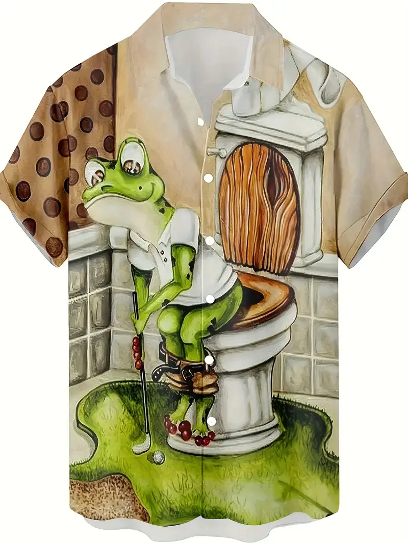 Men's Casual Shirts Funny Frog 3d Print Shirts Men Fashion Hawaiian Beach Blouses Novelty Women Blouse Vacation Lapel Shirt Tops