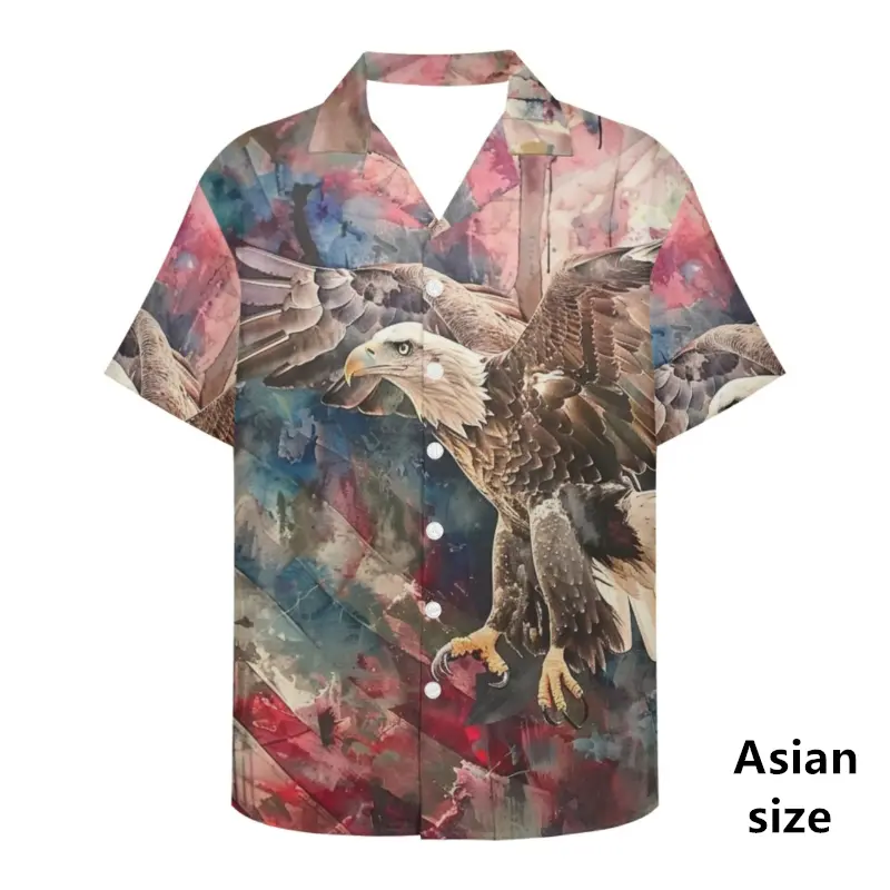 New Fashion American Shirts For Men 3D Printed USA Flag Patriotic Short Sleeve Tops New Button Hawaiian Shirts Women Blouse Tees