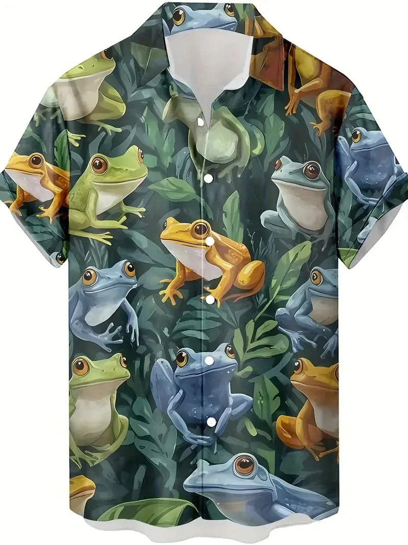Men's Casual Shirts Funny Frog 3d Print Shirts Men Fashion Hawaiian Beach Blouses Novelty Women Blouse Vacation Lapel Shirt Tops