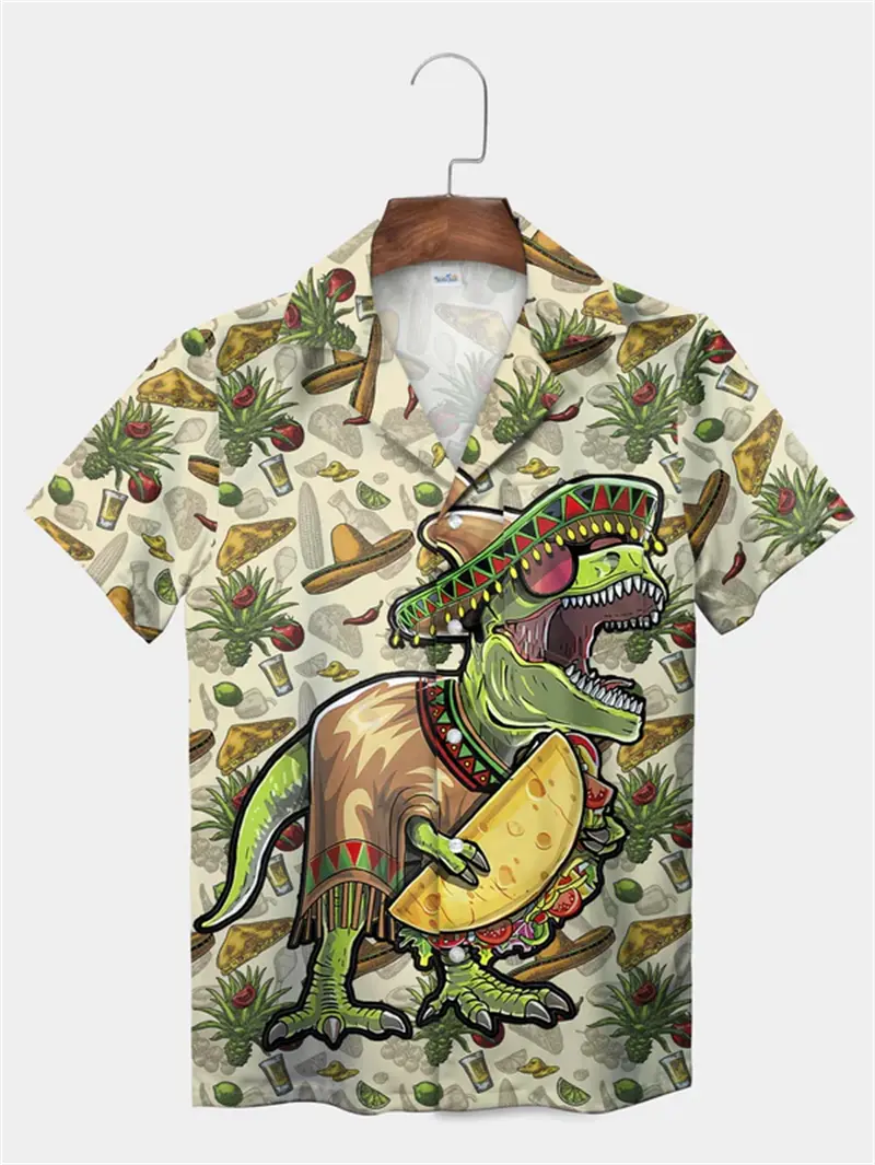Resort Casual Shirts Men Clothes Funny Hawaiian Style Mexican Food Tacos Print Short Sleeve Shirt 2025 Summer Outdoor Y2k Blouse