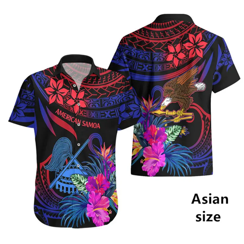 American Samoa Polynesian Men Shirts New Design 3d Printed Short Sleeves Lapel Hawaiian Blouse Women Summer Casual Button Shirts