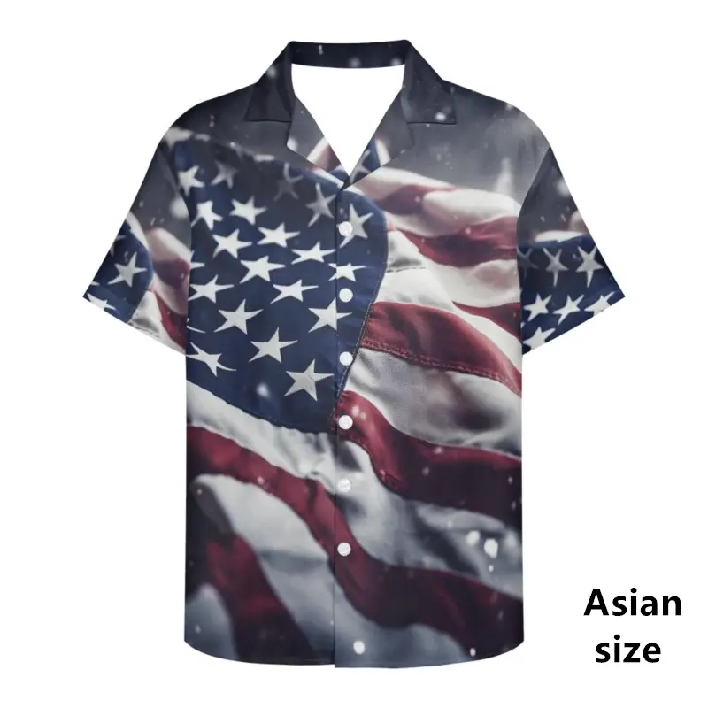 New Fashion American Shirts For Men 3D Printed USA Flag Patriotic Short Sleeve Tops New Button Hawaiian Shirts Women Blouse Tees
