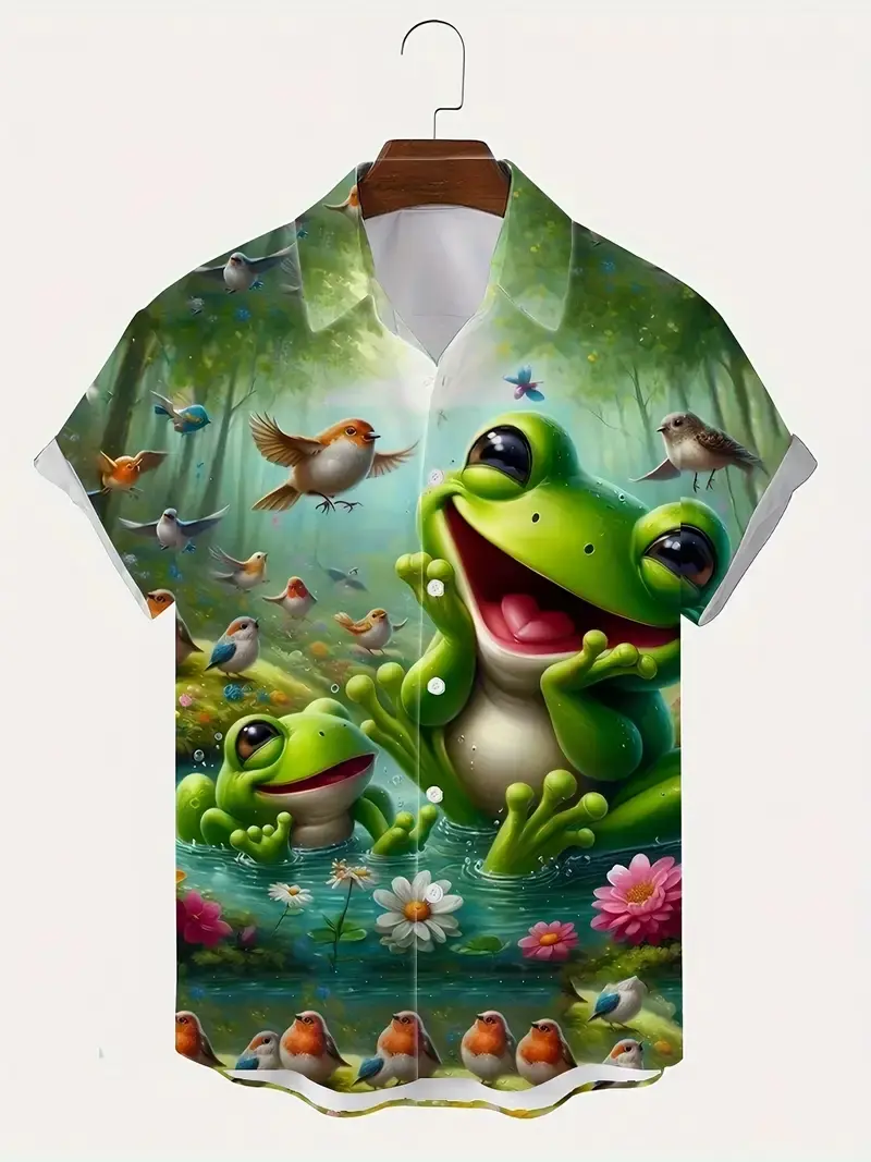 Men's Casual Shirts Funny Frog 3d Print Shirts Men Fashion Hawaiian Beach Blouses Novelty Women Blouse Vacation Lapel Shirt Tops