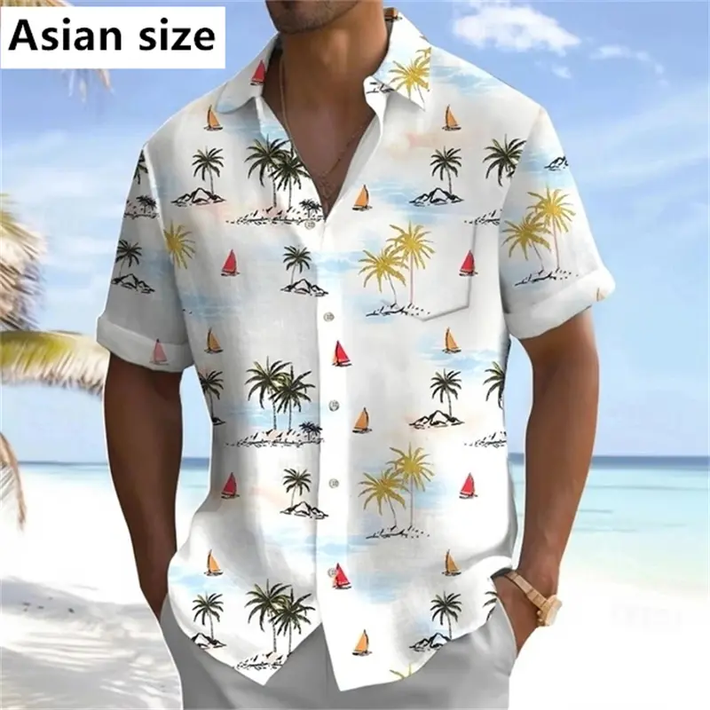 Summer Men's Shirts Fashion 3D Printed Tropical Flowers Printed Short Sleeve Tops Casual Shirts Hawaiian Shirt New Women Bouse