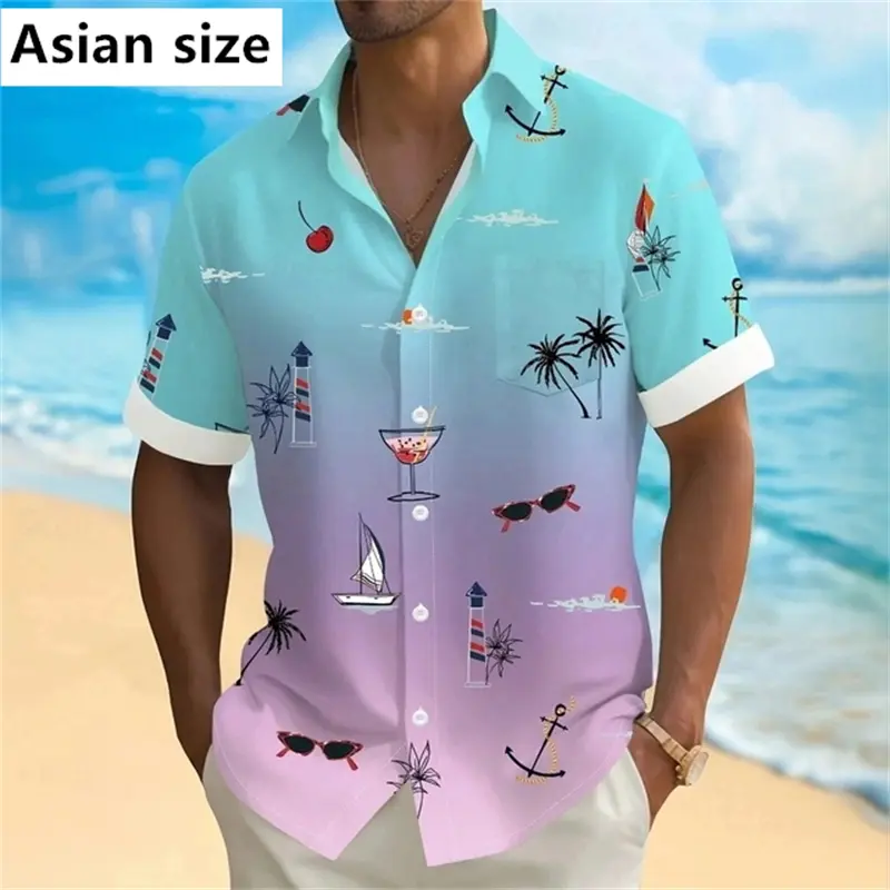 Summer Men's Shirts Fashion 3D Printed Tropical Flowers Printed Short Sleeve Tops Casual Shirts Hawaiian Shirt New Women Bouse