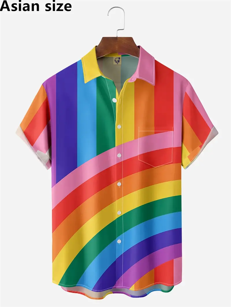 Men Rainbow Printed Shirt 3D Printed Summer Fashion Short Sleeve Shirt LGBT Unisex Top Casual Oversized Blouse Dropshippping
