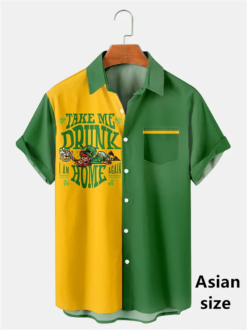 2025 St. Patricks Day Shirt For Men 3D Print Green Lucky Pattern Button Beach Shirts Unisex Short Sleeve Casual Shirts Clothes