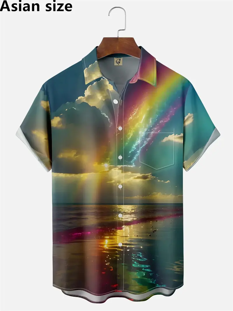 Men Rainbow Printed Shirt 3D Printed Summer Fashion Short Sleeve Shirt LGBT Unisex Top Casual Oversized Blouse Dropshippping