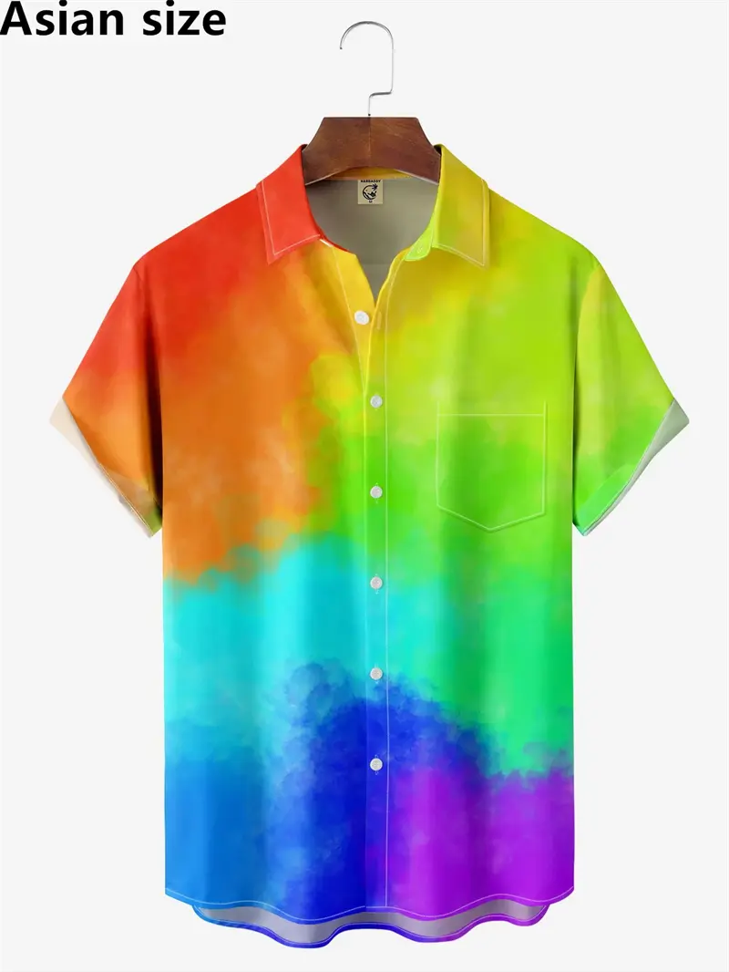 Men Rainbow Printed Shirt 3D Printed Summer Fashion Short Sleeve Shirt LGBT Unisex Top Casual Oversized Blouse Dropshippping