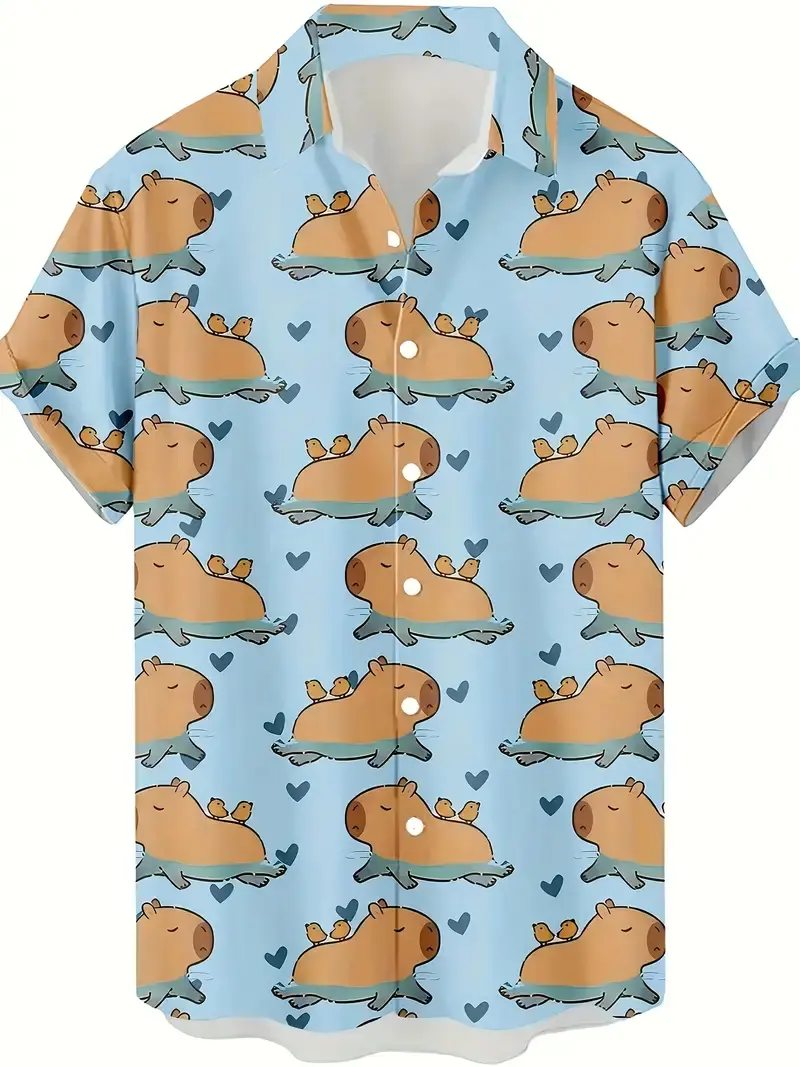 Men'S Capybara Printed Shirt Summer Beachwear With Cartoon Capybara Pattern Women Vacation Or Casual Blouse 2025 New Y2k Tops