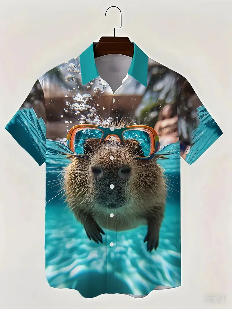 Men'S Capybara Printed Shirt Summer Beachwear With Cartoon Capybara Pattern Women Vacation Or Casual Blouse 2025 New Y2k Tops